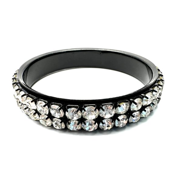 Clear Rhinestones on Gunmetal Bangle Set — 1980s Goth Rock Style — Size 8 — EUC - Picture 7 of 12